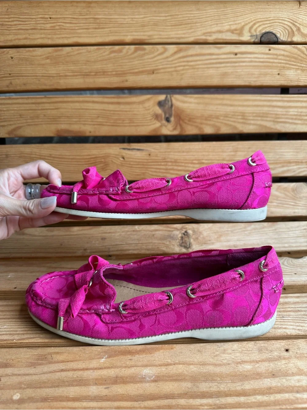 Coach Hot Pink Bow Boat Shoes/Loafers
